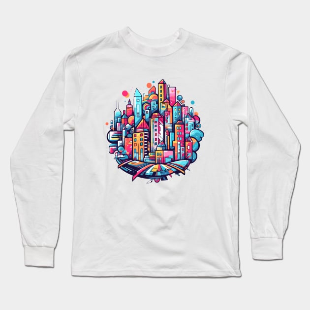 Modern City Urbain Skylines Cityscape Creativity Long Sleeve T-Shirt by Cubebox